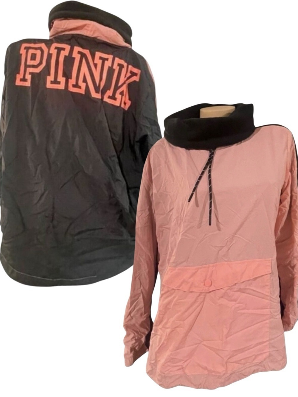 Victoria's Secret PINK LG Color Block Lightweight Windbreaker Anorak Pink Black